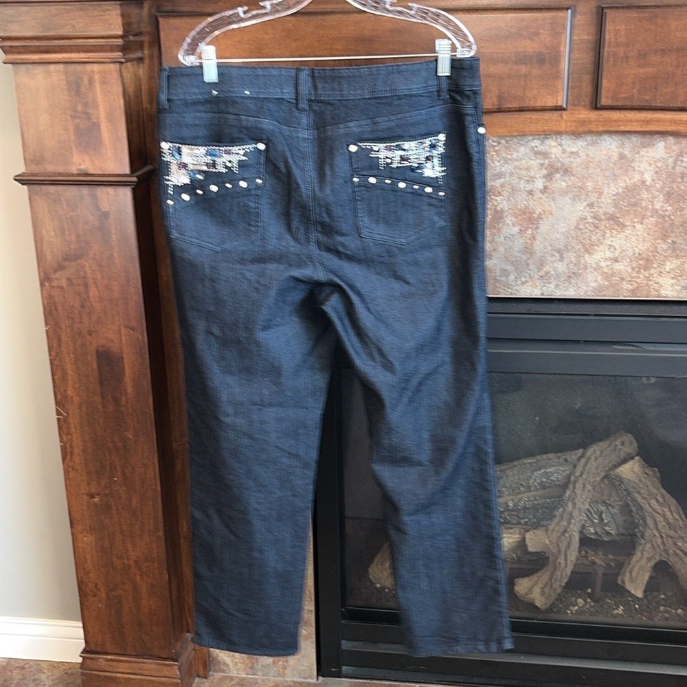 Platinum Chicos rhinestone gem embellished western bling dark denim Jeans L(3)